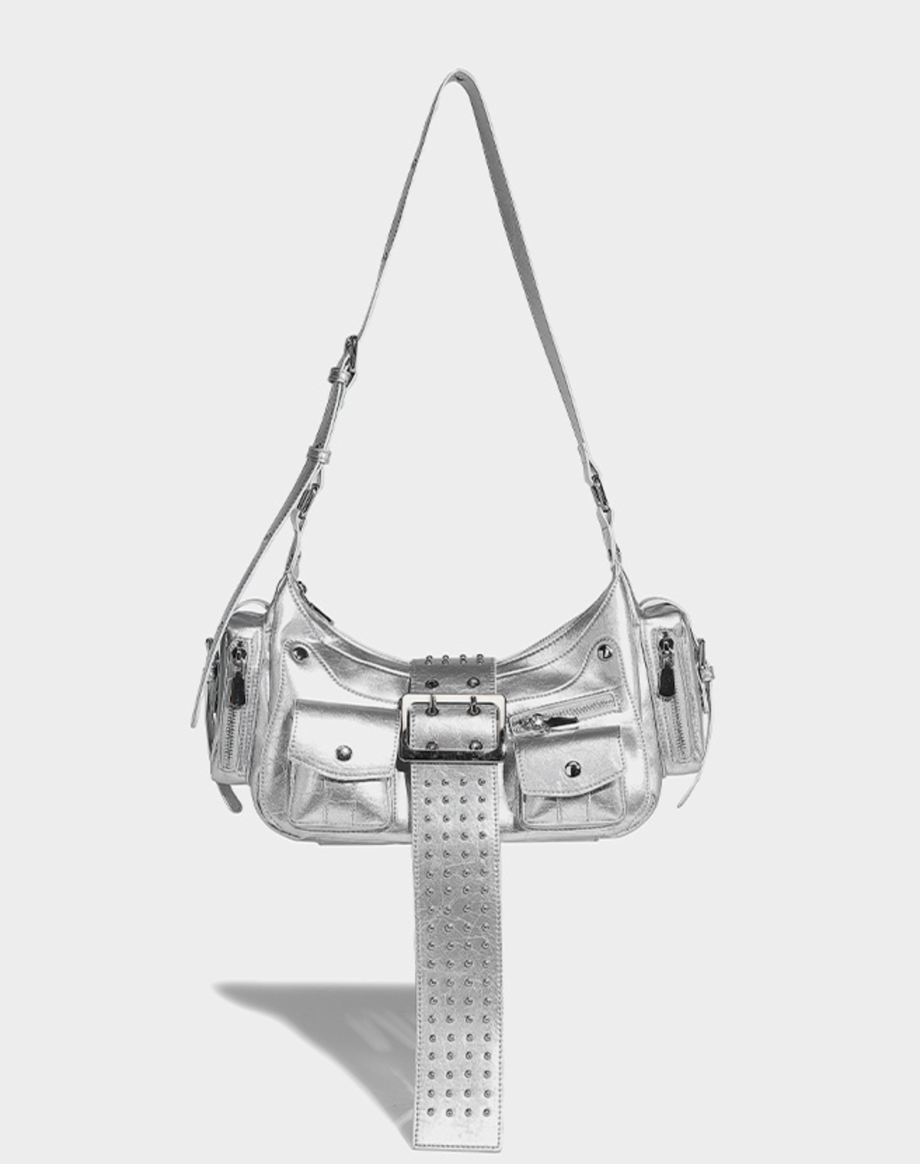 Metallic Buckled Shoulder Bag with Utility Pockets – NOVII