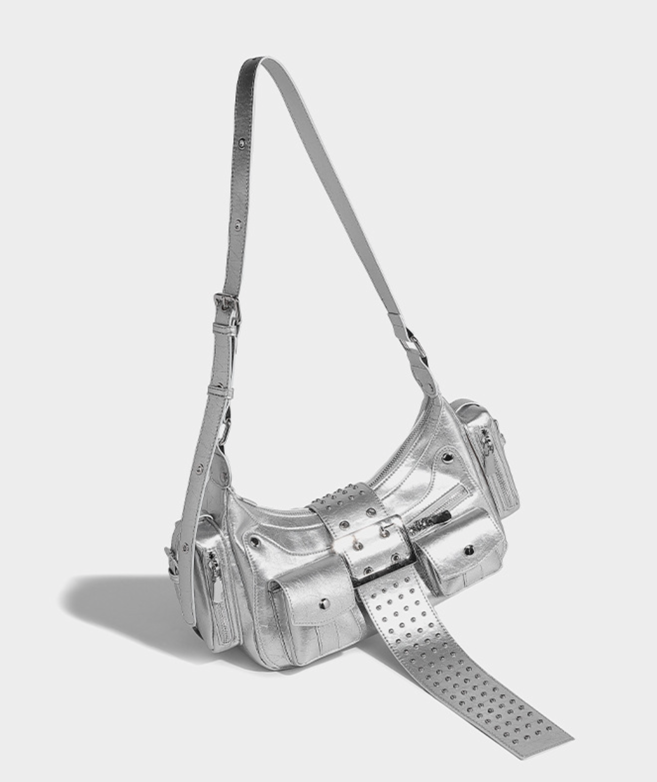Metallic Buckled Shoulder Bag with Utility Pockets – NOVII