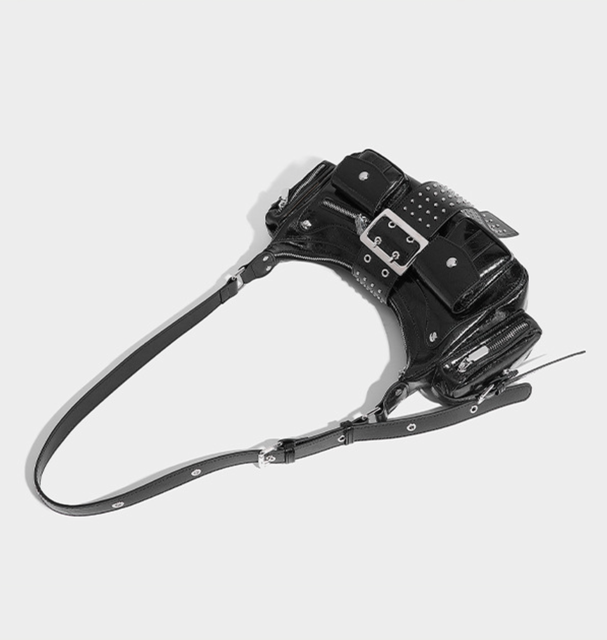 Metallic Buckled Shoulder Bag with Utility Pockets – NOVII