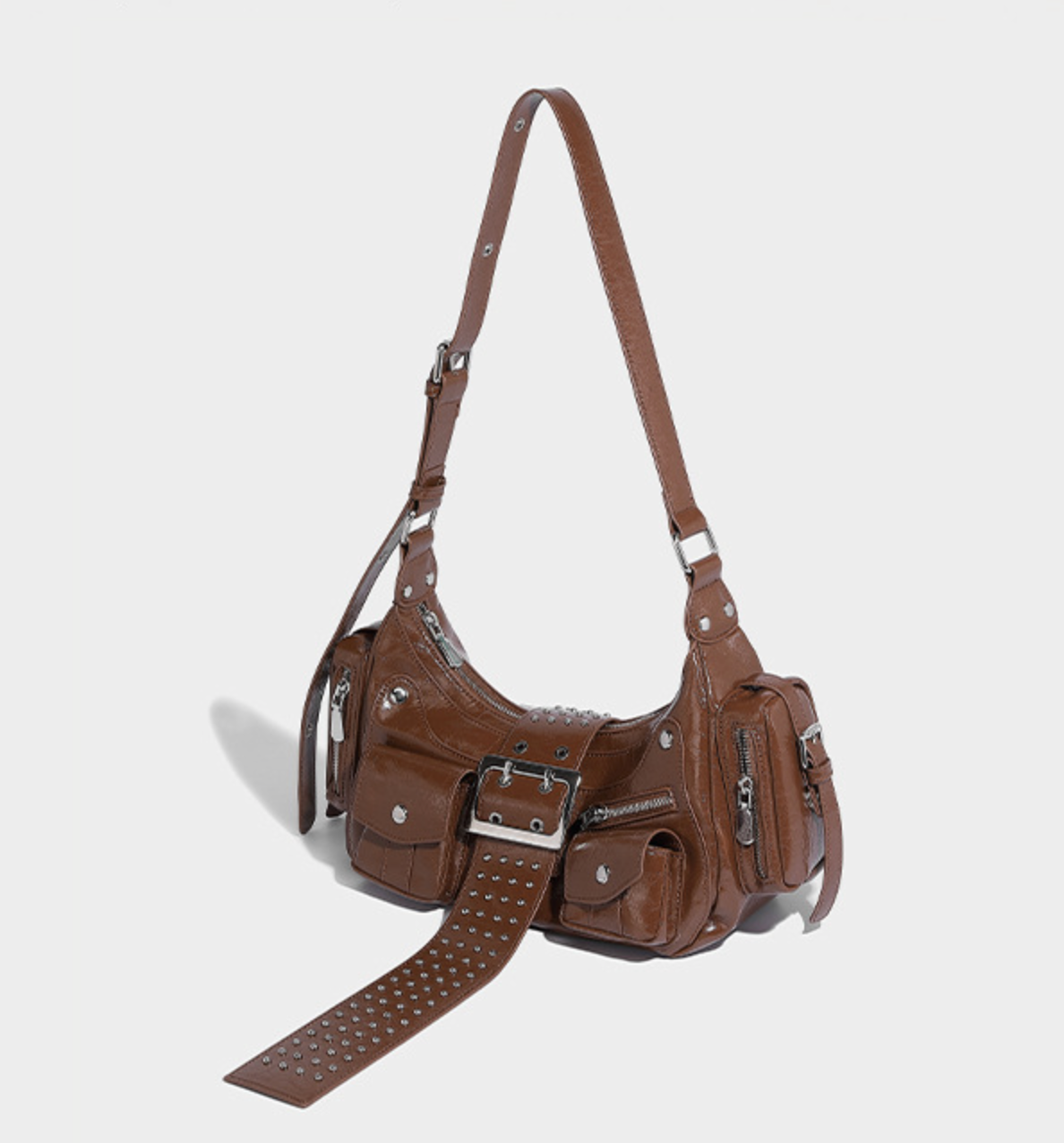 Metallic Buckled Shoulder Bag with Utility Pockets – NOVII