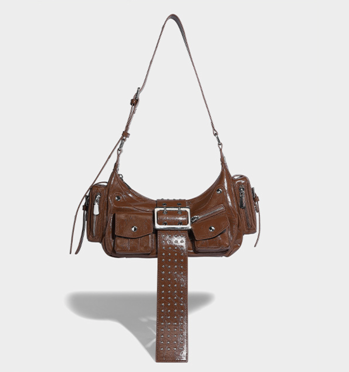 Metallic Buckled Shoulder Bag with Utility Pockets – NOVII