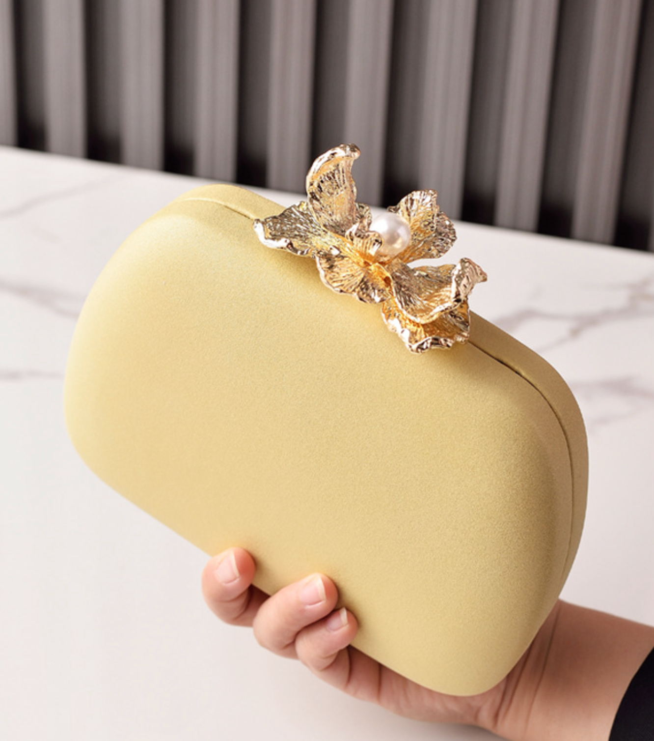 Velvet Box Clutch with Gold Orchid Clasp – LUNIE