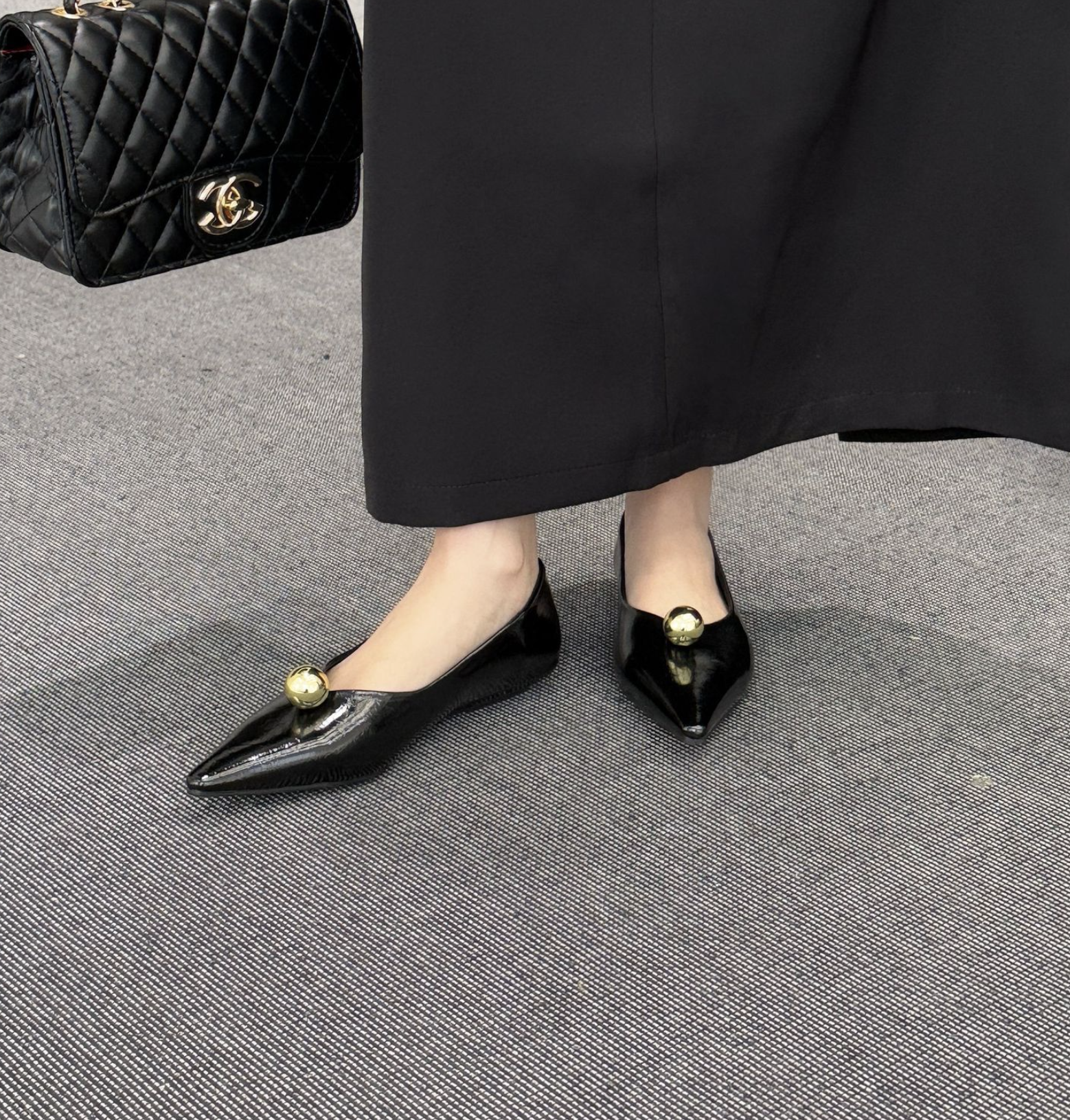 pointed black flats with gold dome detail - VEIRA