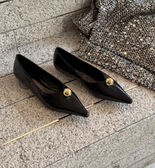 pointed black flats with gold dome detail - VEIRA
