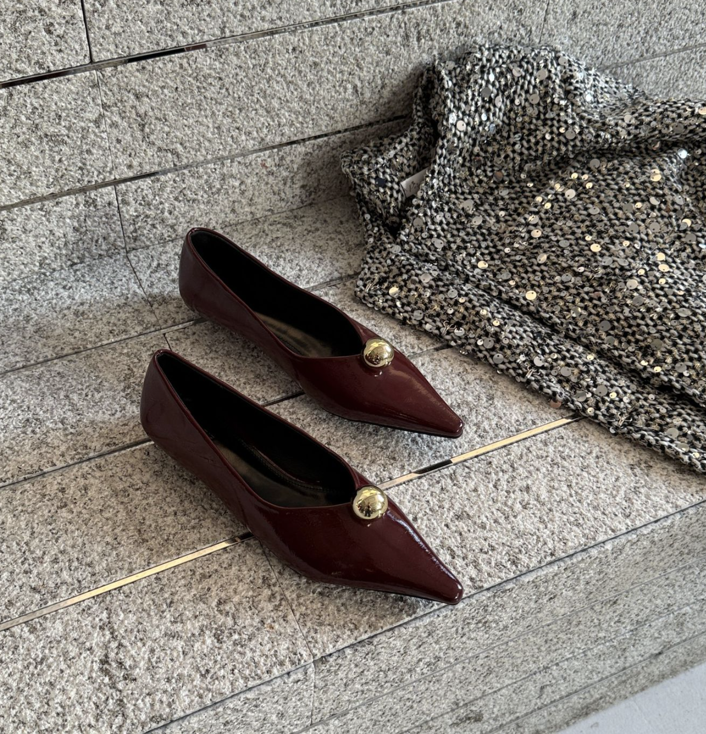 pointed black flats with gold dome detail - VEIRA