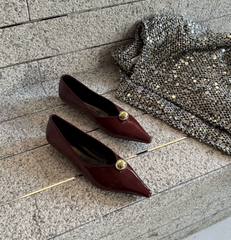 pointed black flats with gold dome detail - VEIRA