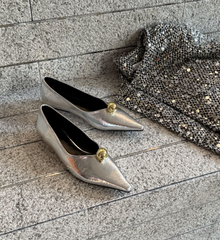 pointed black flats with gold dome detail - VEIRA