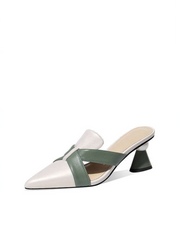 pointed leather mules with green cross straps and flared heels – VERONA