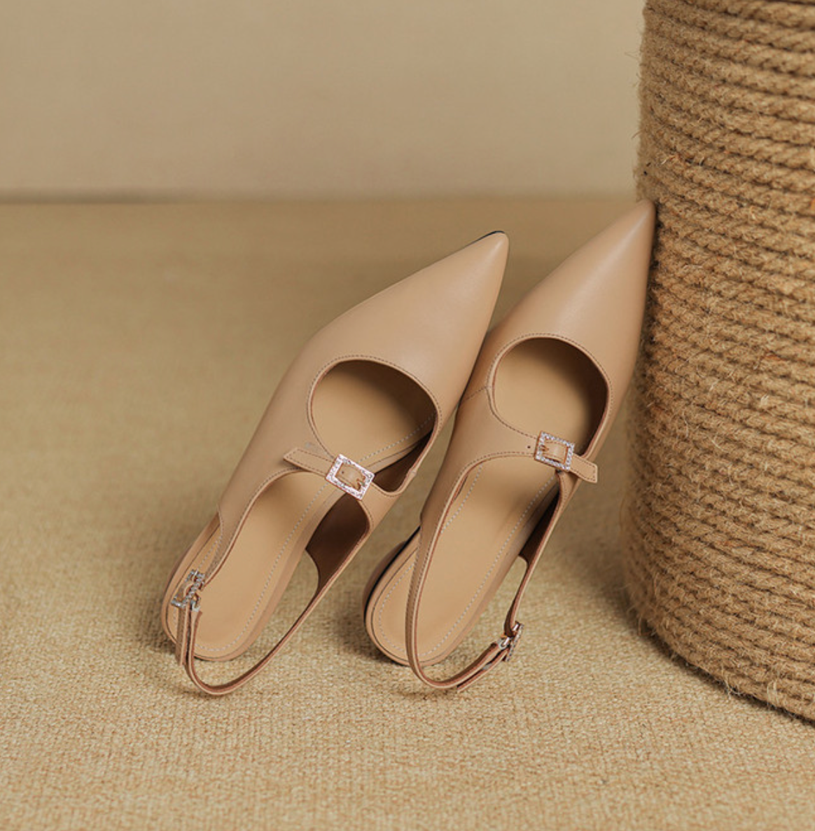 nude leather slingback flats with sculpted heel – MIRELLE