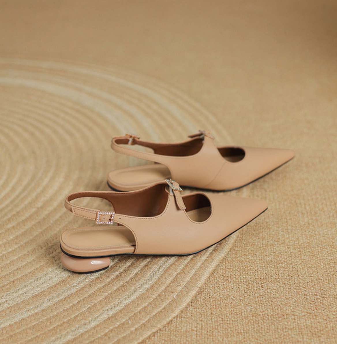 nude leather slingback flats with sculpted heel – MIRELLE