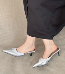 metallic leather mules with tan flame detail – ZEREINA