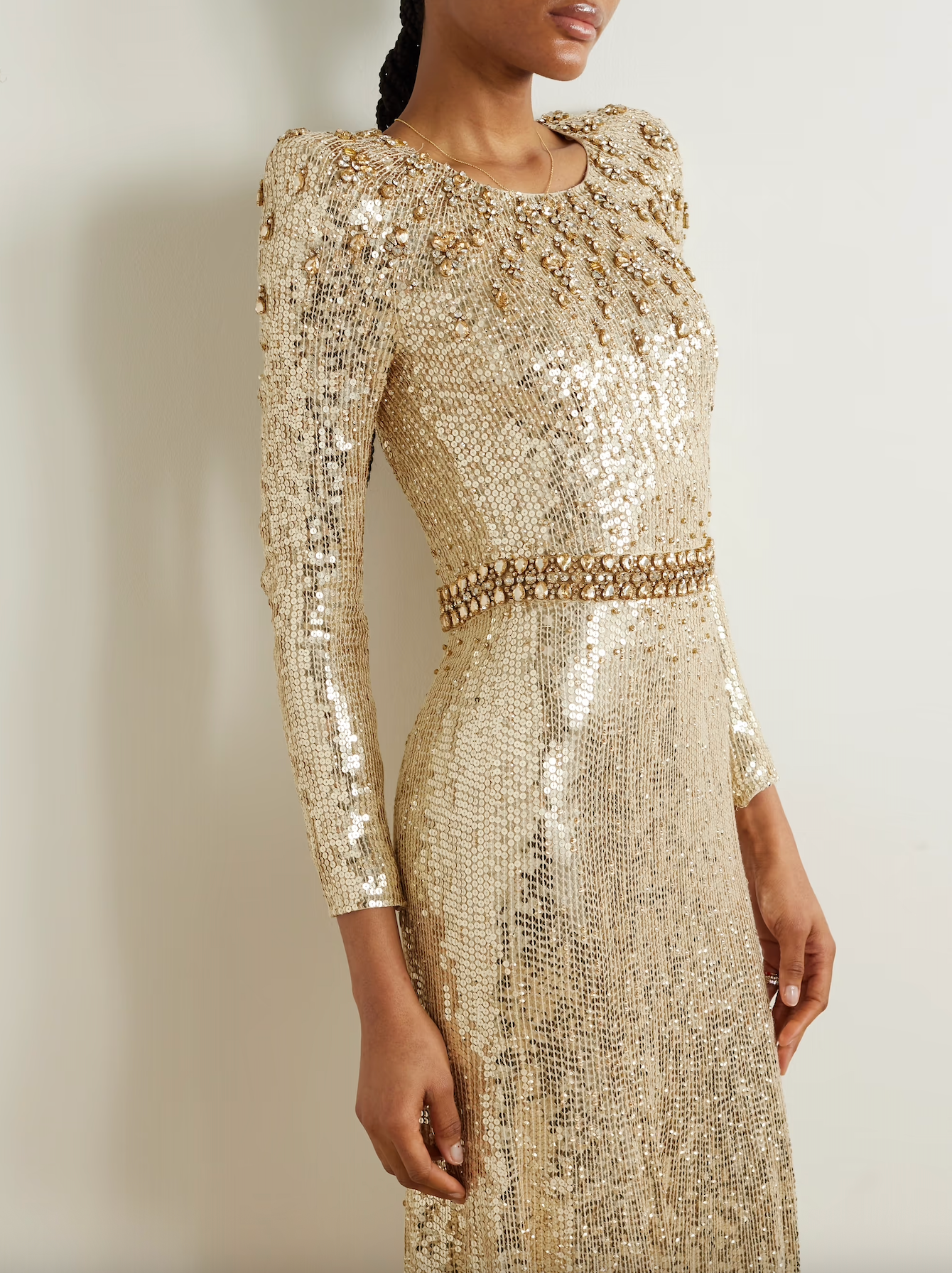 off-shoulder column dress with metallic gold feathers – AURIRA