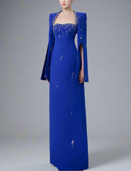 square-neck column dress with slit sleeves and crystal beading – AZALEA