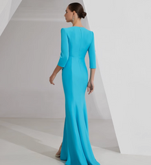 ruched V-neck gown with gold lace embroidery – AZURE GRACE