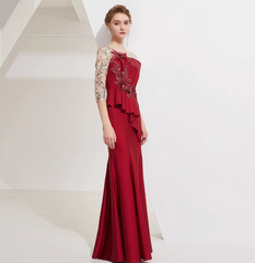 embroidered mermaid gown with sequin sleeves and sculpted ruffle – CELINE