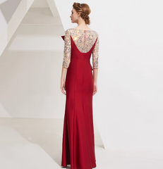 embroidered mermaid gown with sequin sleeves and sculpted ruffle – CELINE