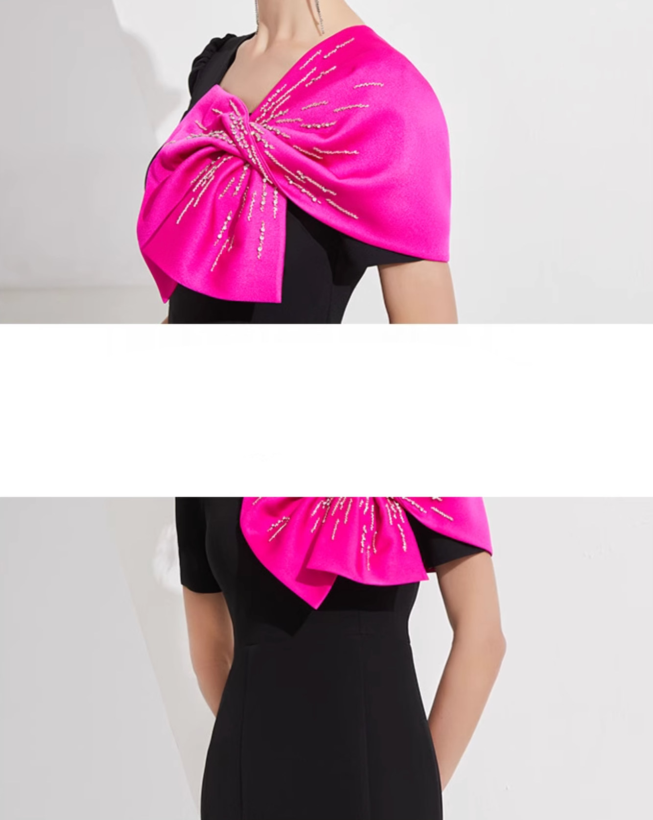 short-sleeve mermaid gown with oversized pink bow – NOIR FLAIR