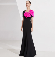 short-sleeve mermaid gown with oversized pink bow – NOIR FLAIR