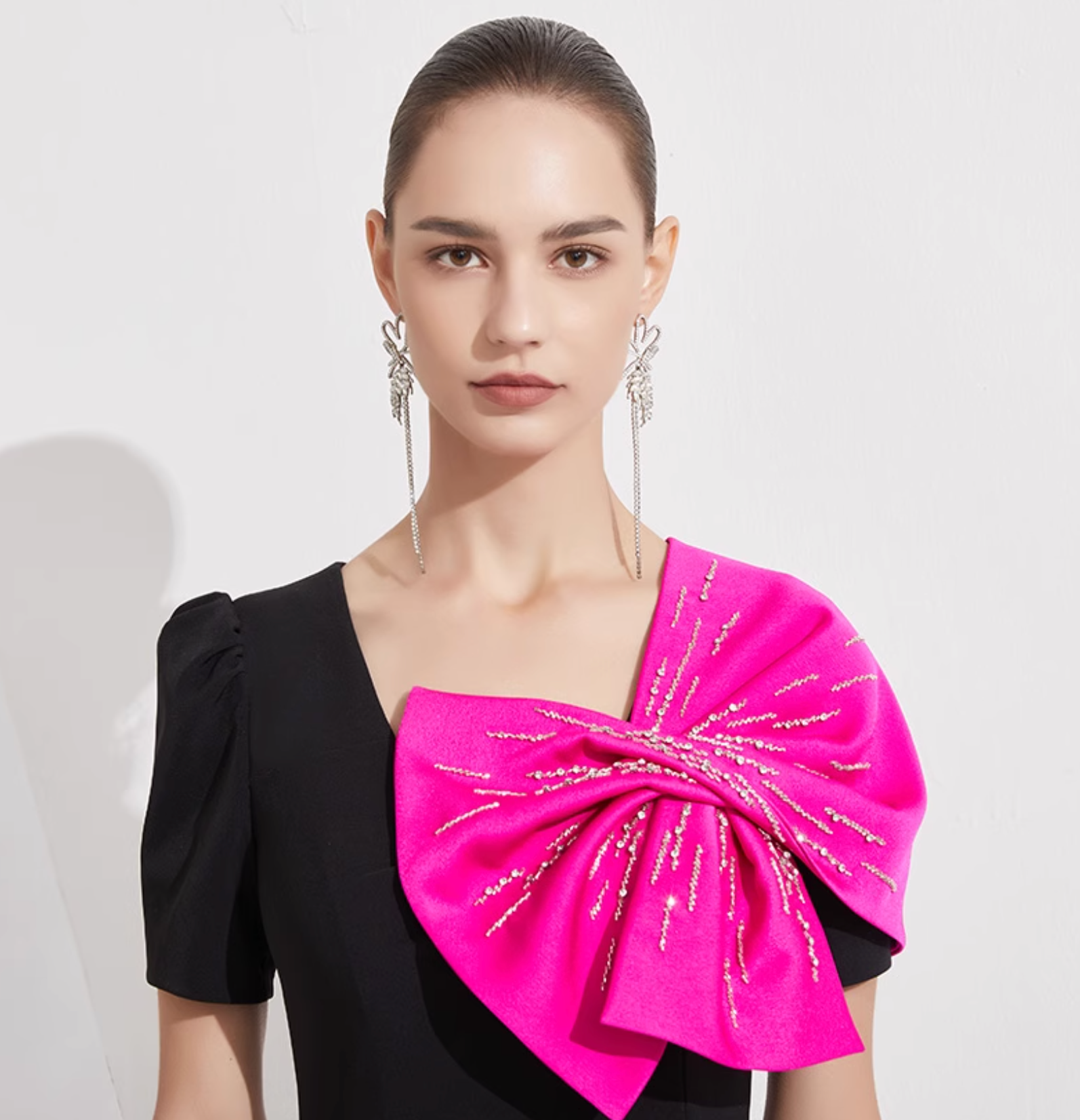 short-sleeve mermaid gown with oversized pink bow – NOIR FLAIR