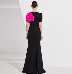 short-sleeve mermaid gown with oversized pink bow – NOIR FLAIR