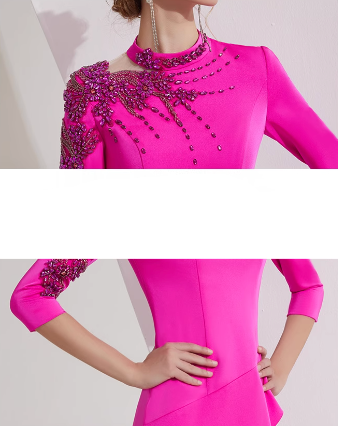 asymmetric column dress with embellished shoulder - AZALEA