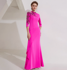 asymmetric column dress with embellished shoulder - AZALEA