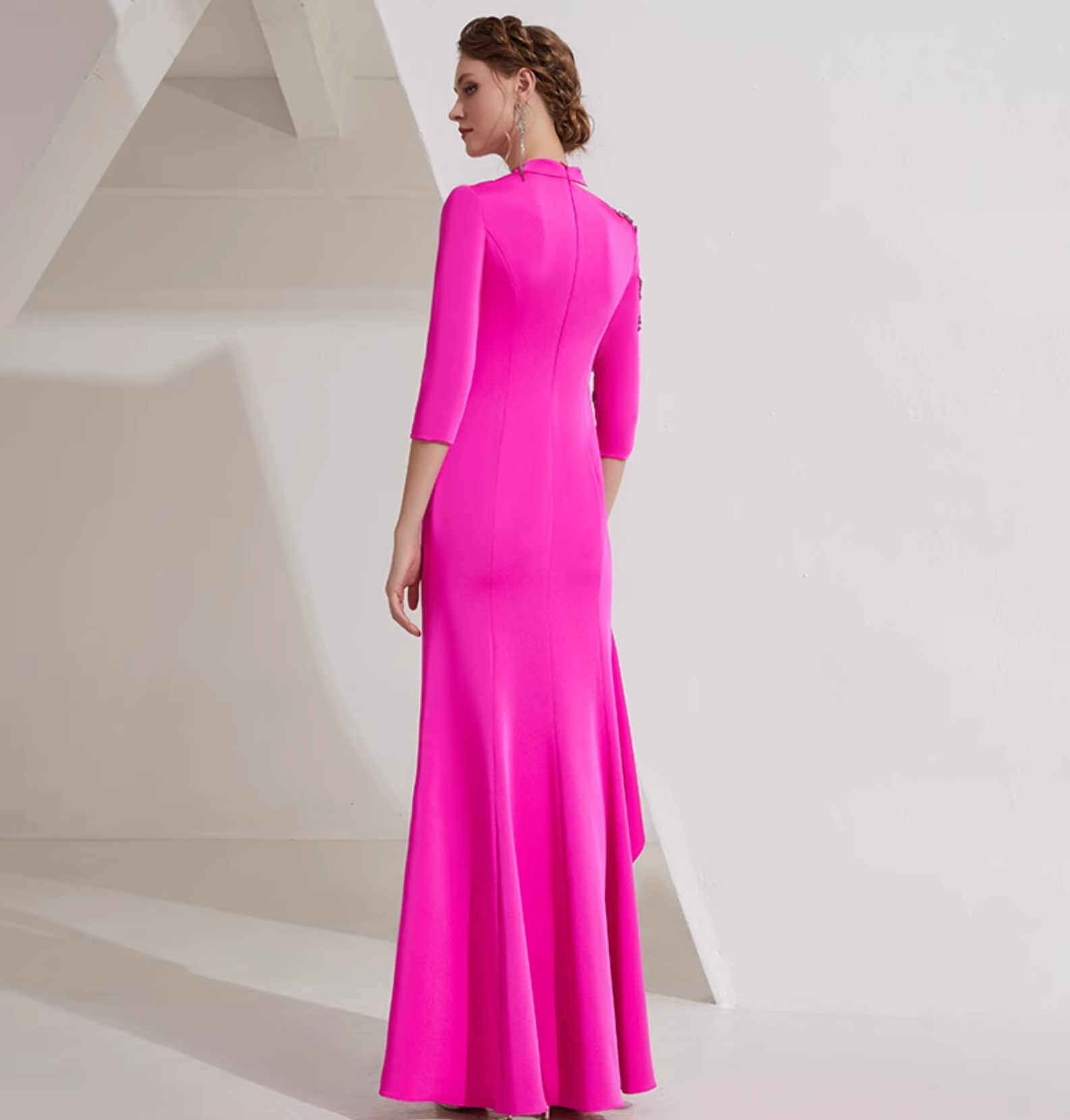 asymmetric column dress with embellished shoulder - AZALEA