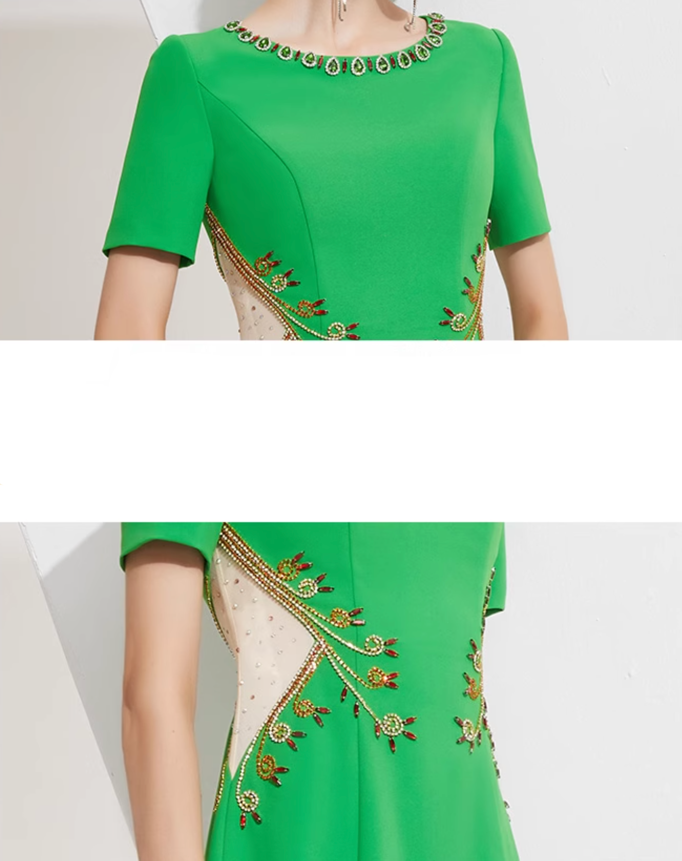 short sleeve A-line dress with crystal leaf appliqué - IVY