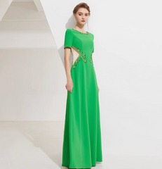 short sleeve A-line dress with crystal leaf appliqué - IVY