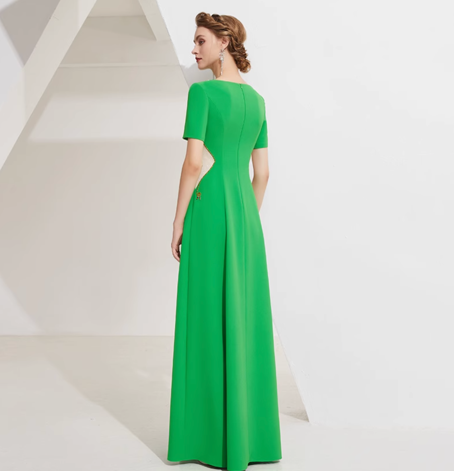 short sleeve A-line dress with crystal leaf appliqué - IVY