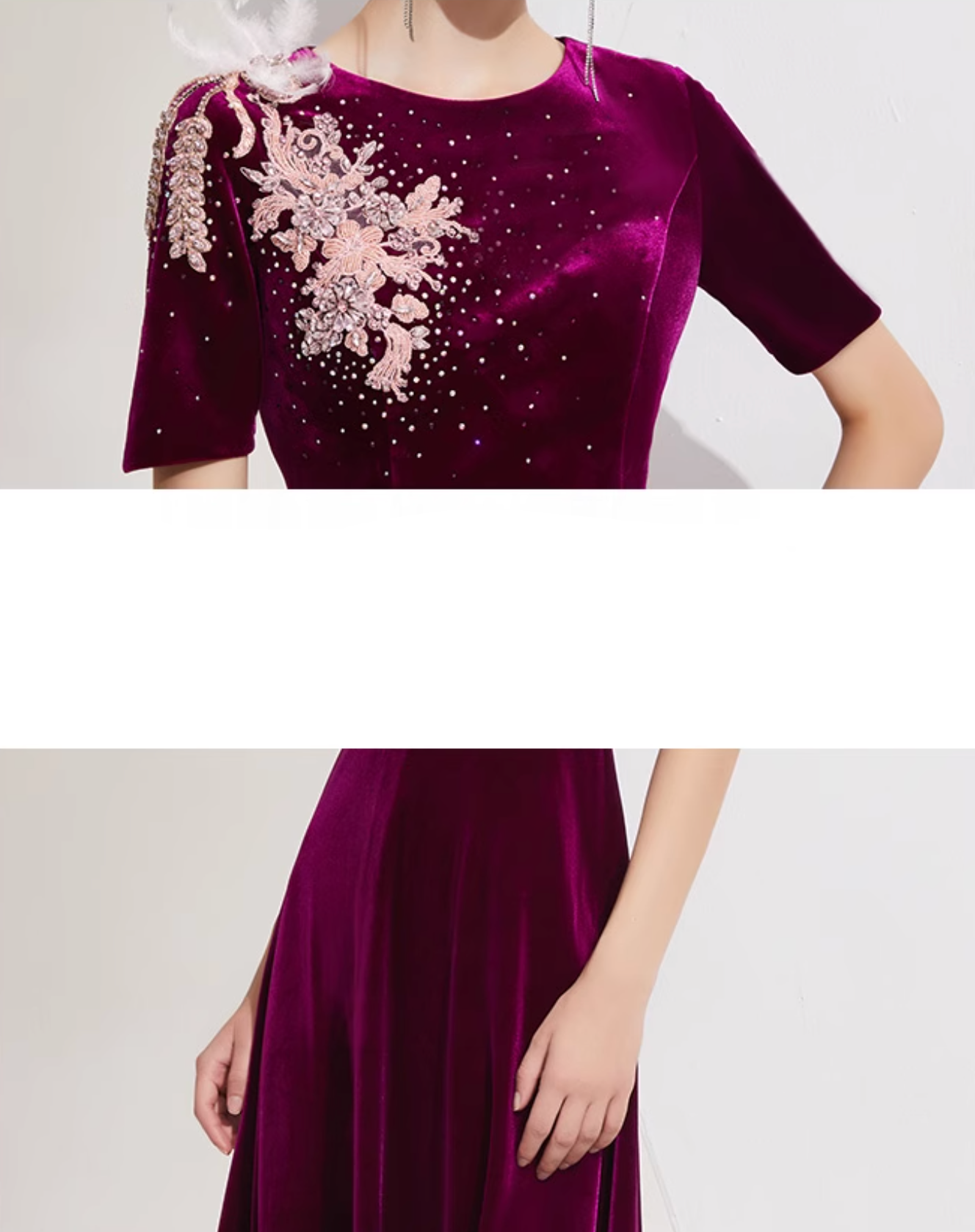 velvet midi dress with floral bead embroidery – AURORA