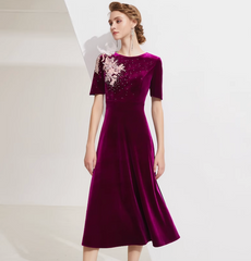 velvet midi dress with floral bead embroidery – AURORA