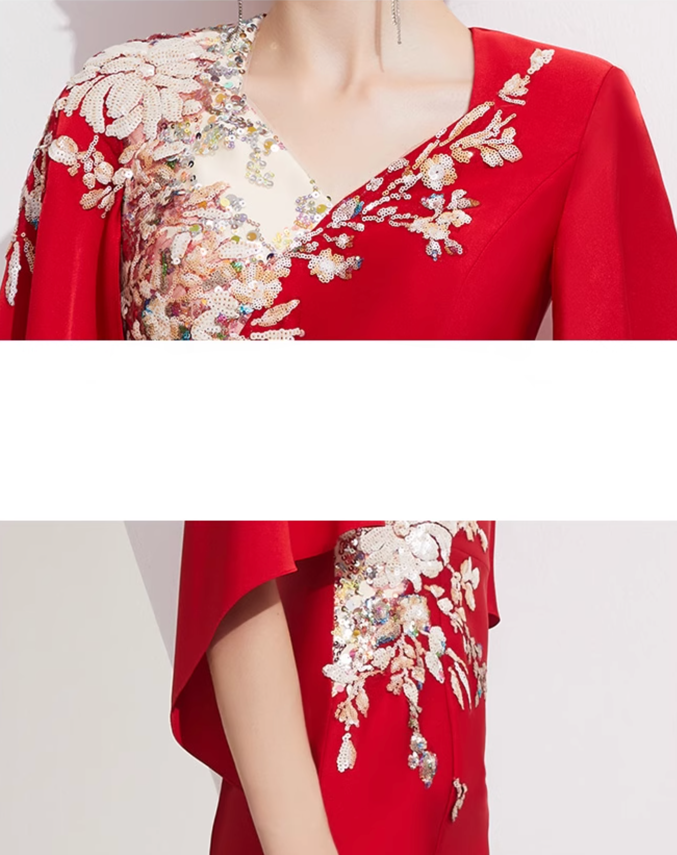 cape-sleeve mermaid gown with floral bead embroidery – SERYIA