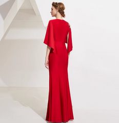 cape-sleeve mermaid gown with floral bead embroidery – SERYIA