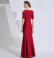floral embroidered gown with pleated waist detail – MARIBEL