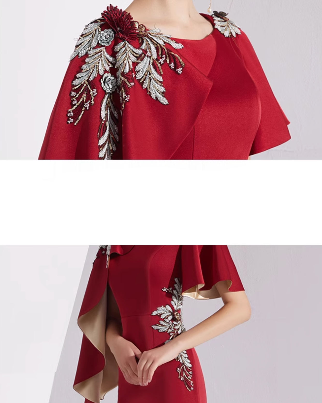cape-sleeve column dress with floral appliqué – LORIEN