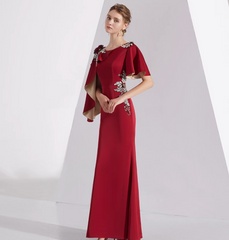 cape-sleeve column dress with floral appliqué – LORIEN