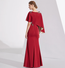 cape-sleeve column dress with floral appliqué – LORIEN
