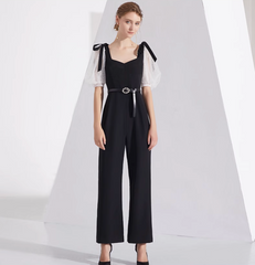 wide-leg jumpsuit with organza puff sleeves and bow straps – COLETTE