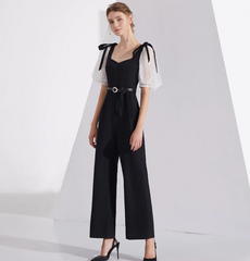 wide-leg jumpsuit with organza puff sleeves and bow straps – COLETTE