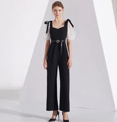 wide-leg jumpsuit with organza puff sleeves and bow straps – COLETTE