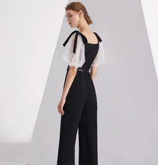 wide-leg jumpsuit with organza puff sleeves and bow straps – COLETTE