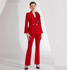 cape-sleeve blazer set with 3D floral appliqué – CARMEN