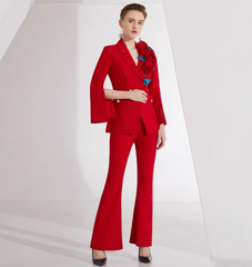 cape-sleeve blazer set with 3D floral appliqué – CARMEN