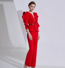 ruffled peplum blazer set with flared pants – ISADORA