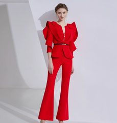 ruffled peplum blazer set with flared pants – ISADORA