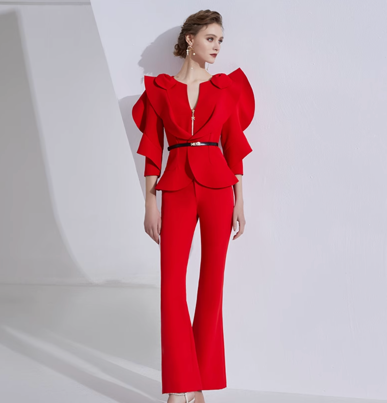 ruffled peplum blazer set with flared pants – ISADORA