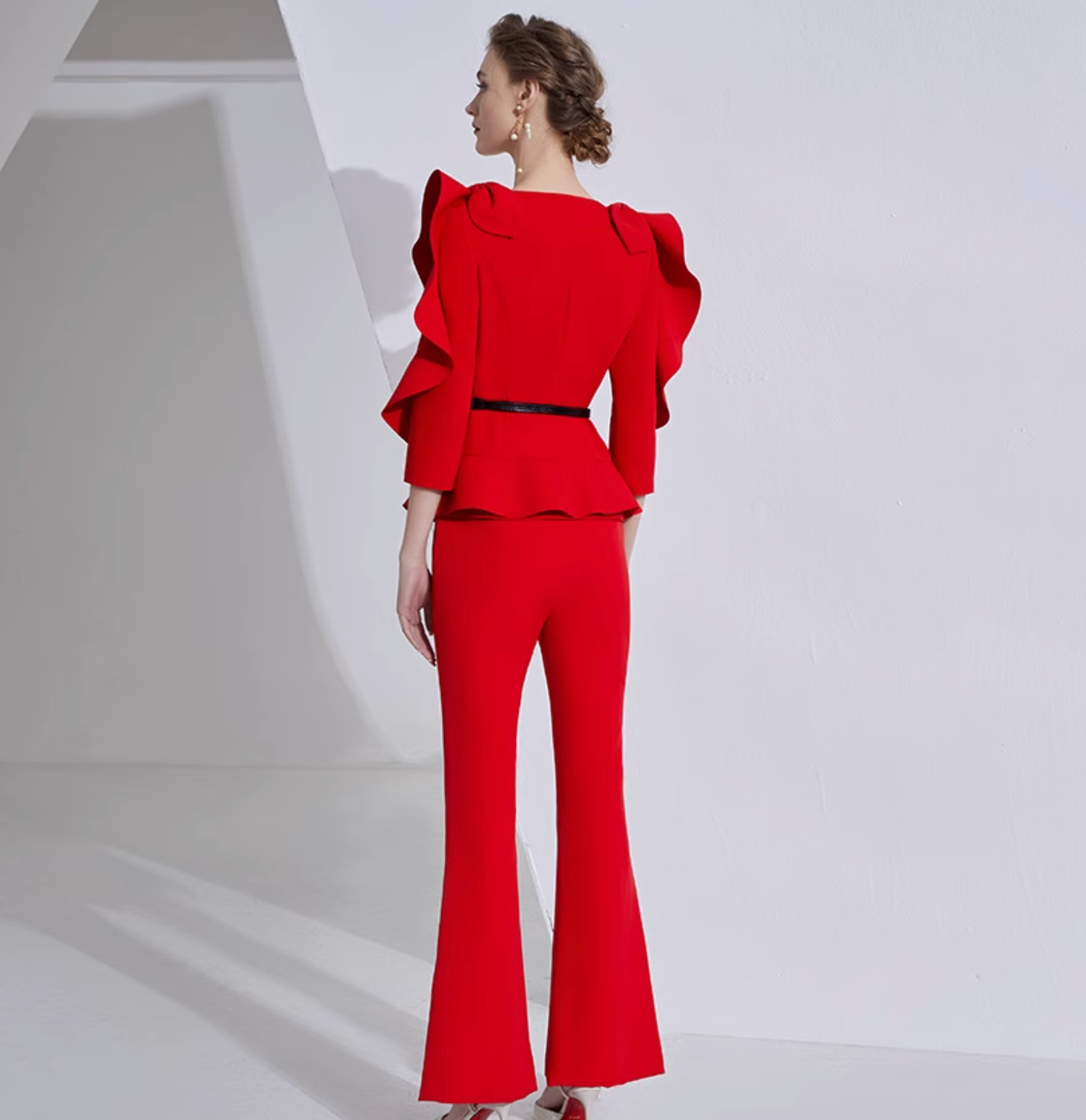 ruffled peplum blazer set with flared pants – ISADORA