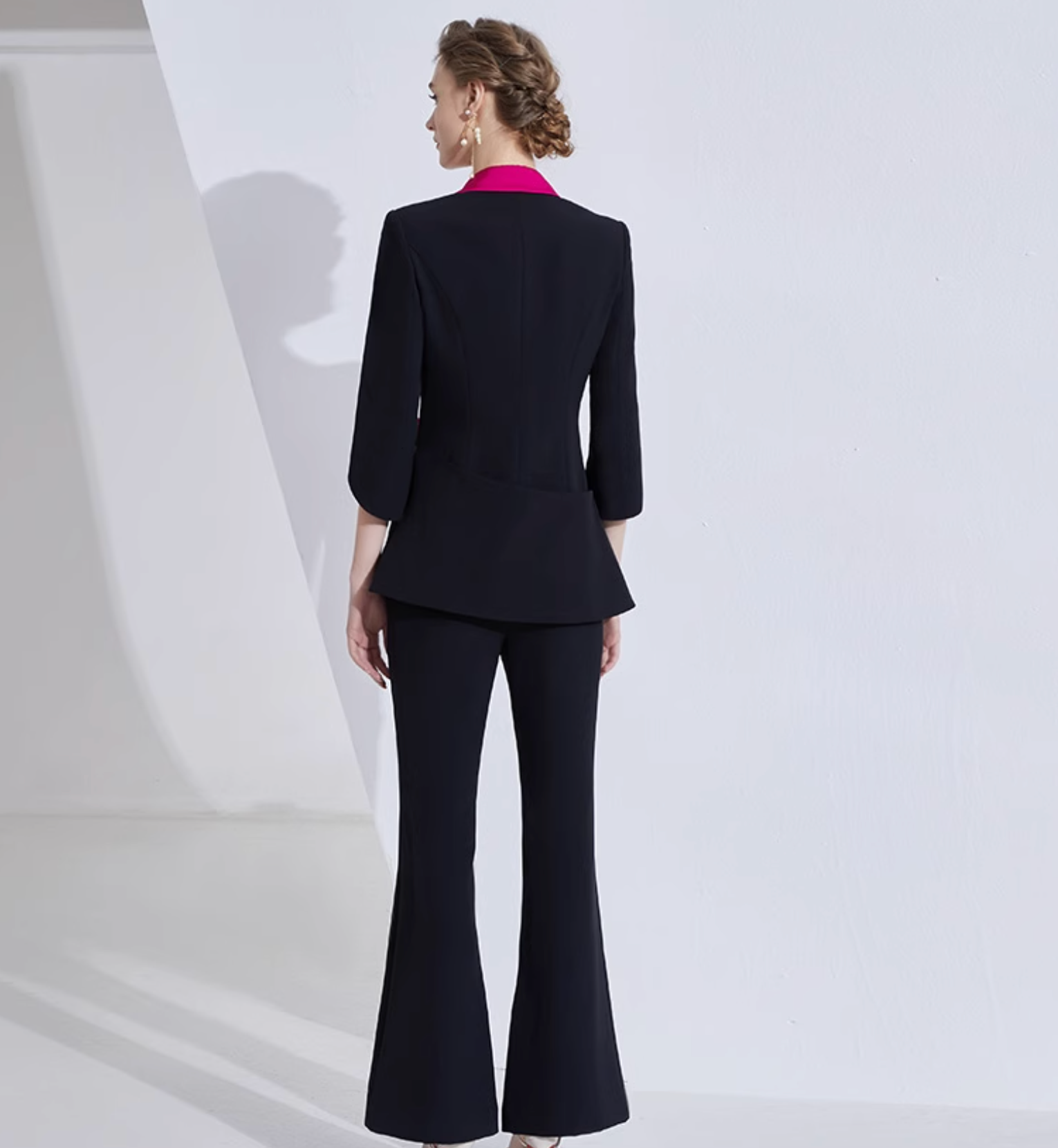 contrast-lapel blazer set with satin rose detail – VERENA
