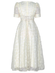 puff-sleeve column dress with crystal neckline – CELESTE